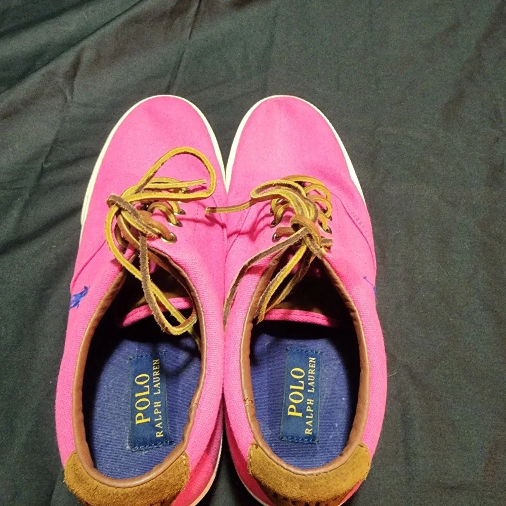 Polo Ralph Lauren Vaughn Red Dark Salmon Canvas Lace Up Shoes Men's‎ Size 10D